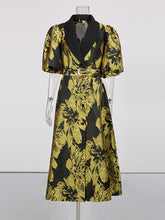 Fashion V Neck Print Puff Sleeves Maxi Dress