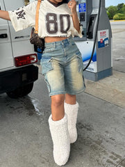 Casual High Waist Cargo Jean Shorts