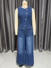 Fashion Sleeveless Waistcoat Wide Leg Jeans Set