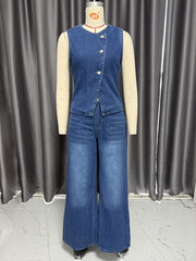 Fashion Sleeveless Waistcoat Wide Leg Jeans Set