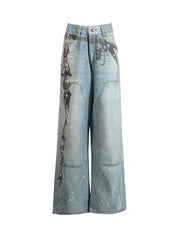 Casual Street Print Straight Jeans