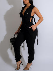 Casual Solid Flap Pocket Cargo Jumpsuit