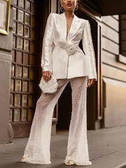 Elegant Beaded Hollow Out Blazer And Pants Set