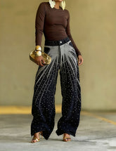 Fashion Radiant Rhinestone Wide-Leg Jeans