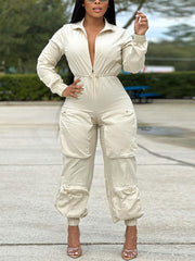 Zipper Jumpsuit Casual Cargo Pants