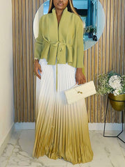 Elegant Lace-up Top and High Waist Pleated Skirt Set
