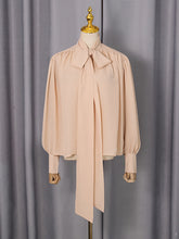 Casual Ruched Tie Neck Blouse