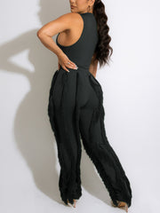 Casual Sleeveless Bodysuit Tassels Pants Set