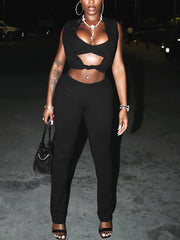 Sexy Hollow Out Vest Tight Trousers Three Piece Set