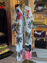 Print Bra Blouse and Elastic Pants Three Piece Sets