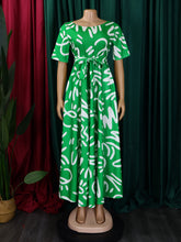 Elegant Lace-up Short Sleeve Print Dress