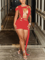 Sexy Hollow Cross Lace-Up Ribbon Bodycon Dress