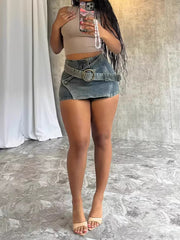 Vintage Irregular Washed Denim Skirt