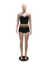 Sexy Leopard Print Patchwork Crop Top Shorts Set