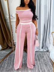 Casual Off Shoulder Top and Pants Two Piece Set