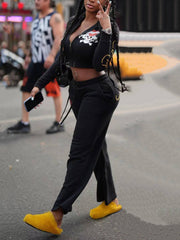 Fashion Print Hoodie High Waist Straight Pants Set