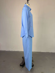 Casual Beading Embellishment Shirt Straight Pants Set