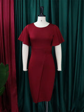 Elegant Round Neck Ruffled Sleeve Bodycon Pencil Dress