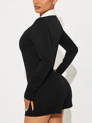 Fashion Long Sleeve Metal Button Bodycon Romper
