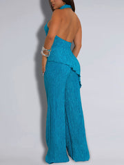 Sexy Halter Asymmetry Top Wide Leg Pant Sets