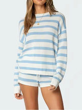 Casual Oversized Striped Knit Sweater Shorts Sets