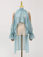 Casual High Neck Solid Slim Sheer Blouses