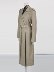 Fashion Solid Lapel Lace-Up Casual Trench Coat