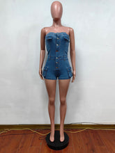 Sexy Strapless Elastic Denim Rompers
