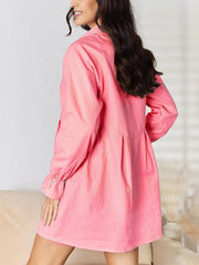 Lapel Long Sleeve Stripe Loose Shirt Dress