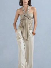 Sexy Halter Neck Ruched Tank Tops