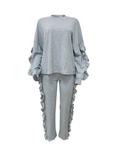 Ruffled Casual Long-Sleeved Top and Pants Two-Piece Set