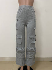 Casual Elastic Waist Multi-Pocket Loose Trousers