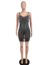 Sexy Rhinestone Embellished Sheer Mesh Mini Dress