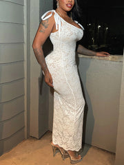 Sexy Bandage Bow Lace Bodycon Dress