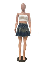 Casual High Waist Washed Denim Pleated Skirt