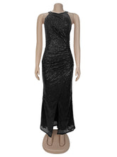 Sexy Sequin Fitted Split Hem Sleeveless Maxi Dress