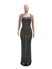Rhinestones See-Through Spaghetti Strap Evening Dress