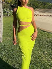 Sexy Sloping Shoulder Twist Knot Backless Maxi Dress