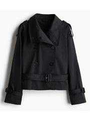 Fashion Double Breasted Belt Jacket Cropped Trench Coat