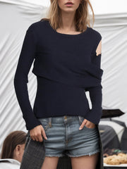 Round Neck Slim Asymmetrical Knit Sweater