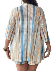Casual Striped Crochet Top Shorts Two Piece Set