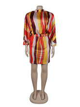 Stripe Print Batwing Sleeve Package hip Dress