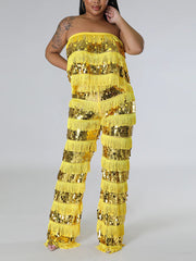 Sexy Fringe Sequin Tube Tops Pants Set