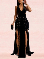 Sexy Sleeveless High Slit Hollow Out Elegant Party Dress