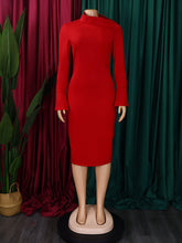 Fashion Oblique Collar Solid Bodycon Midi Dress