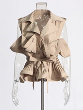 Vintage Lapel Ruffles Sleeveless Shirt