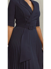 Fashion Lapel Neck Pleated Hem Slim Dress