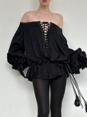 Sexy Off Shoulder Lace-up Mini Dress