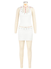 Fashion Grommet Trim Halter Top Short Skirt Sets