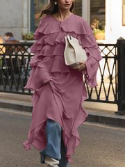 Fashion Bell Sleeve Tiered Ruffle Maxi Dress